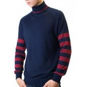 View Item Art Gallery Small Faces 60's Retro Mod Striped Knit Roll Neck Jumper Navy